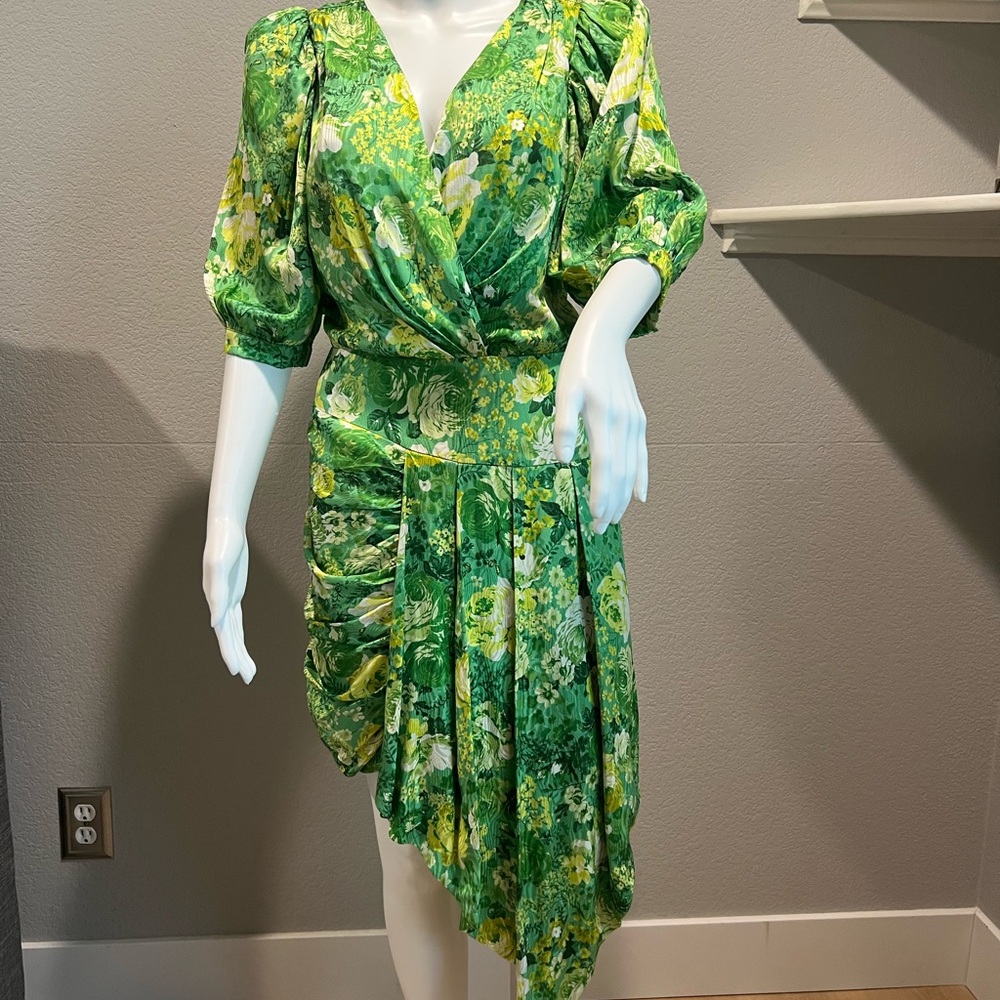 Ronny Kobo Collection Asymmetrical Green Floral Dress